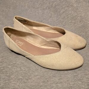 TOMS Jutti Neat Woven Canvas Ballet Flats Natural Off White Gold Shimmer 8